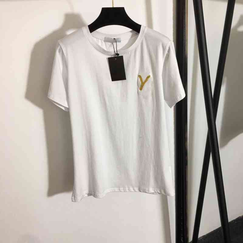 Designer Womens T-Shirts Fashion Brand Gold Thread Embroidery Letters Round Neck Short Sleeve T Shirt Top Luxury High Quality Women Clothing
Designer Womens T-Shirts Fashion Brand Gold Thread Embroidery Letters Round Neck Short Sleeve T Shirt Top Luxury High Quality Women Clothing
