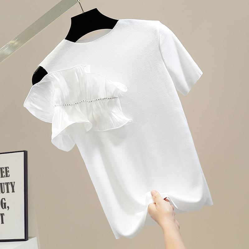 Women' T-Shirt Exquisite Rhinestone Irregular Top For Women Ruffles Stitching Hollow Out Shoulder Thin T-shirts Female Summer TeesWomen, White
Women' T-Shirt Exquisite Rhinestone Irregular Top For Women Ruffles Stitching Hollow Out Shoulder Thin T-shirts Female Summer TeesWomen, White