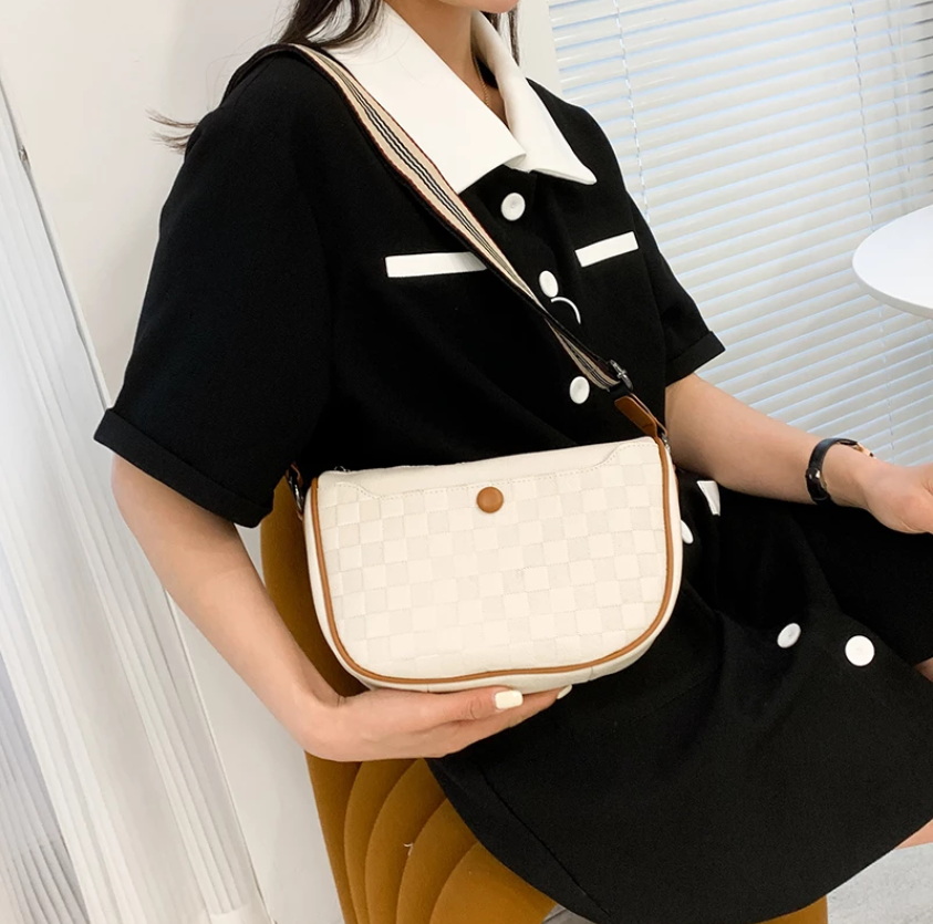High Quality Cow Leather Women's Shoulder Bags Fashion Weave Wide Straps Female Crossbody Bag GenuineLeather Handbag and Purse