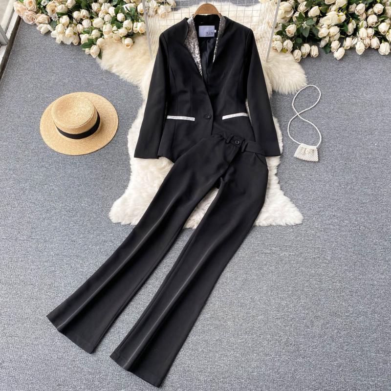 Women' Two Piece Pants 2022 Spring Elegant Long Sleeve V-neck Coat And Women Sets, Black
Women' Two Piece Pants 2022 Spring Elegant Long Sleeve V-neck Coat And Women Sets, Black