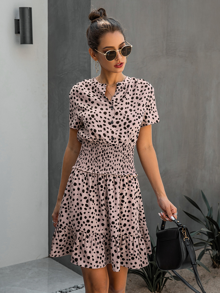 Dress Women Leopard Casual Black Summer Ruffle Mini Graduation Dresses Buttons Ladies Purple Waisted Fitted Clothing 2022 Womens Clothes