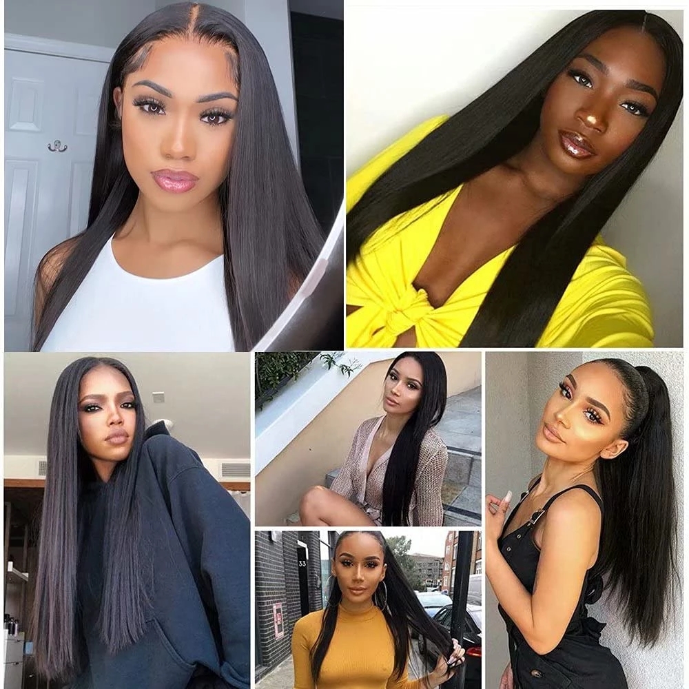 32 34 Inch Long Bone Straight Lace Front Brazilian Human Hair Wig Transparent 13x4 Synthetic Frontal Wigs For Women