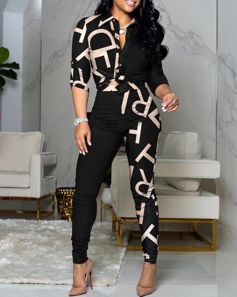Women's Two Piece Pants Autumn Women 2 Pieces Letter Print Buttoned Shirt & High Waist Set 2022 Femme Knot Front Overalls Office Lady Ou, Multi
Women's Two Piece Pants Autumn Women 2 Pieces Letter Print Buttoned Shirt & High Waist Set 2022 Femme Knot Front Overalls Office Lady Ou, Multi