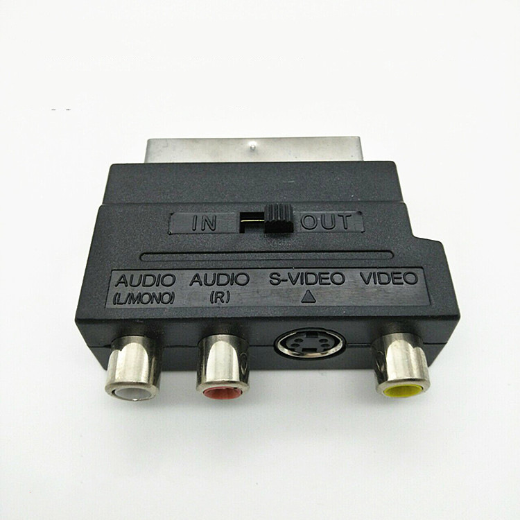 SCART Adaptor AV Block To 3 RCA Phono Composite S-Video With In/Out Switch