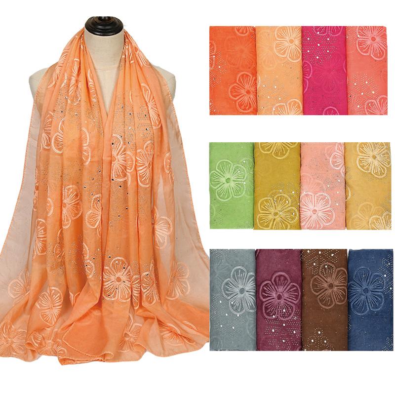 Scarves Embroidered Floral Crystal Stone Silk Scarf Hijab Polyester Plain High Quality Women Muslim Headscarf Wrap 180*90cm 1PC
Scarves Embroidered Floral Crystal Stone Silk Scarf Hijab Polyester Plain High Quality Women Muslim Headscarf Wrap 180*90cm 1PC