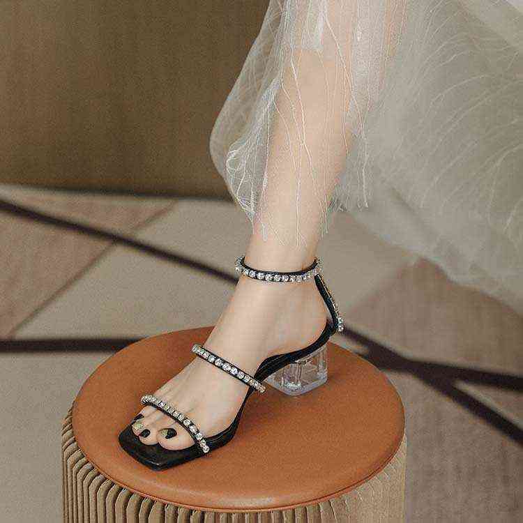 Rhinestone thick heel sandals 2022 new crystal heightening one line belt high heels women's summer fashion, Black
Rhinestone thick heel sandals 2022 new crystal heightening one line belt high heels women's summer fashion, Black