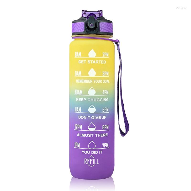 Water Bottles Liter Bottle With Time Scale Fitness Outdoor Sports Straw Frosted Leakproof Motivational Sport CupsWater2686035