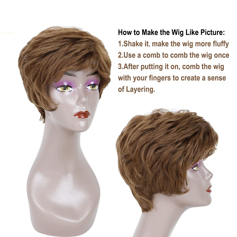 Fashion Short Pixie Cut Wig Straight Layered Synthetic Hair for Black White Women