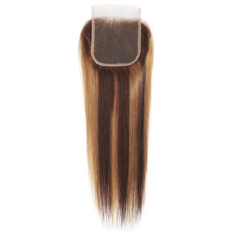 Brazilian 100% Human Hair Silky Straight 4X4 Lace Closure Free Part 12-24inch 99J 27# 33# P4/27 Piano Color