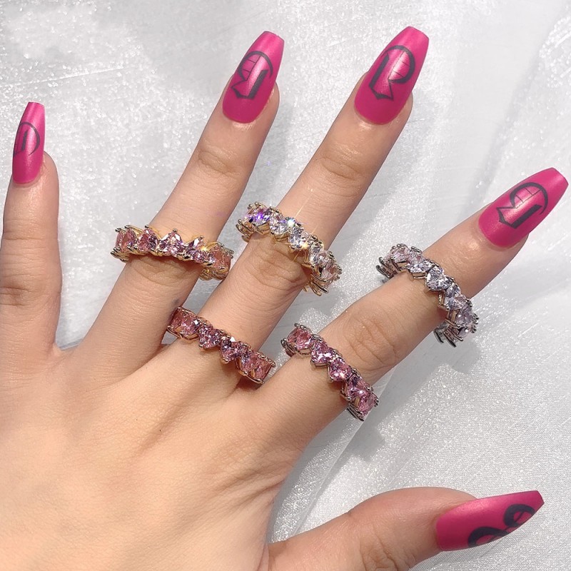 Cubic Zirconia Wedding Rings - White Gold Filled Heart Shape CZ Dia Eternity Band Ring for Women's Engagement Free shipping