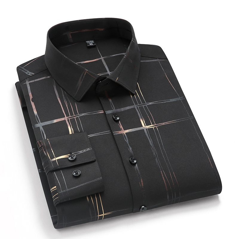 Printed Shirts for Men Casual long Sleeve Spandex Stretch Mens Shirt Leisure Fashion Quality Anti Wrinkle Man's Clothing 220322