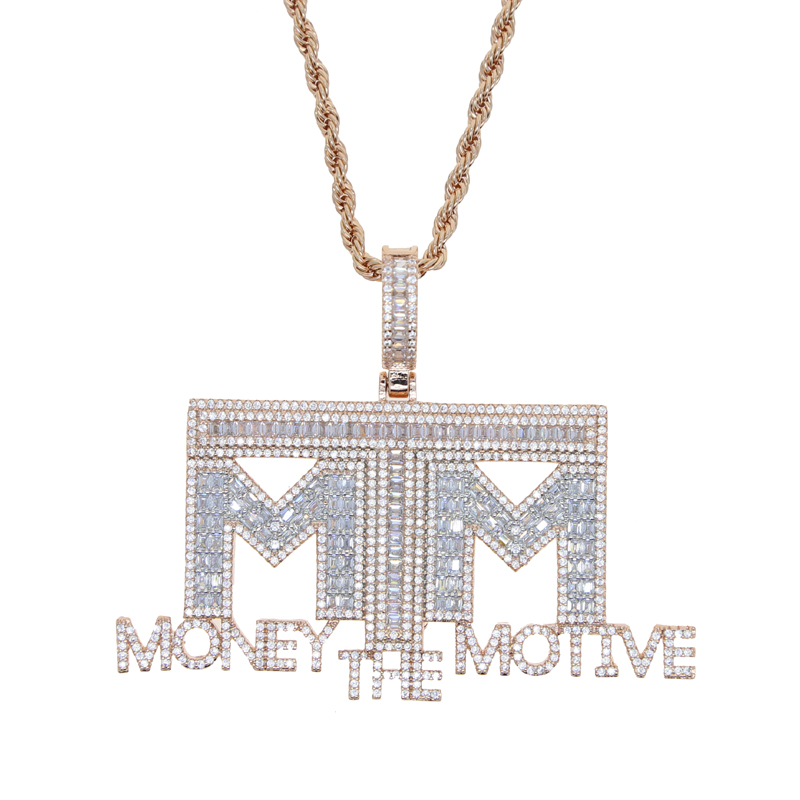 Iced Out Bling 5A Cubic Zirconia Paved Letters Money Necklace Pendant For Men With High Quality Rock Hip Hop Rope Chain Jewelry
