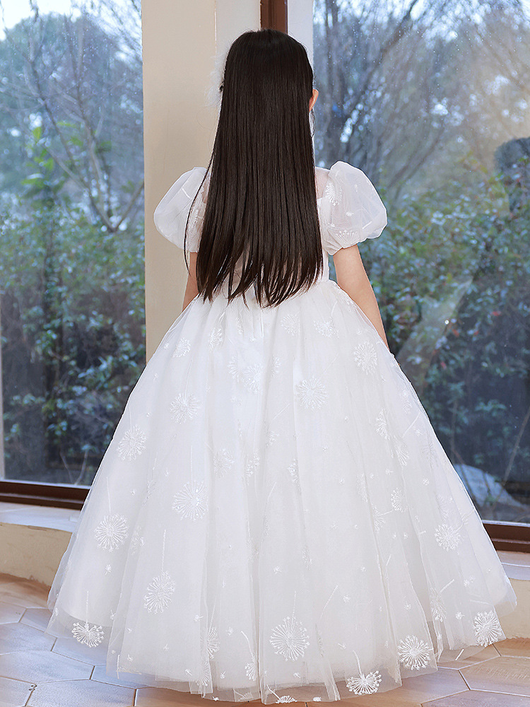 Bling Crystal Flower Girls Dresses For Teens Floor Length Beach Ball Gown Girl Pageant Party Gowns Tulle Skirt Formal Princess Kids Wear 403