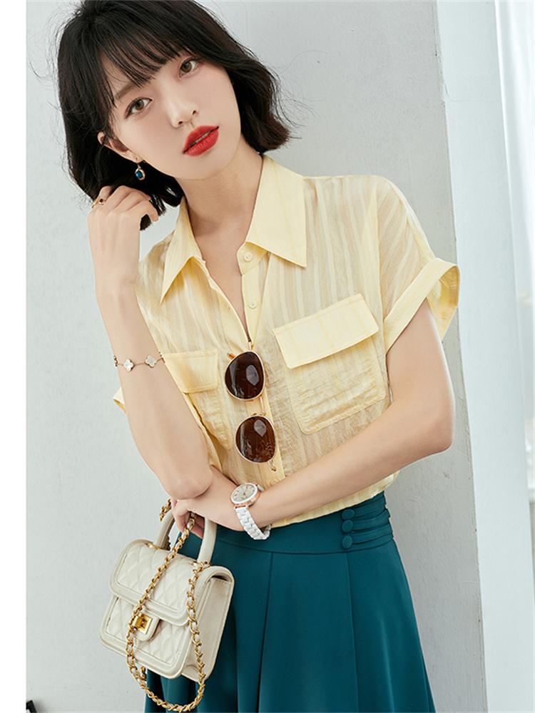 Women' Blouses & Shirts Wear To Work Female Turn-down Collar Simple Striped Basic Shirt Tops Casual Blouse Occupation Women BlusaWomen, Light yellow
Women' Blouses & Shirts Wear To Work Female Turn-down Collar Simple Striped Basic Shirt Tops Casual Blouse Occupation Women BlusaWomen, Light yellow