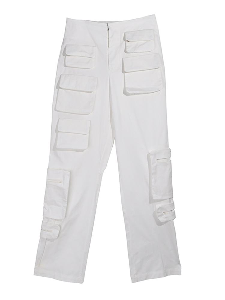 DEAT Autumn Functional Wind Heavy Industry High Waist Straight Pants Black White Thin Multi Pocket Overalls 7I0208 220325