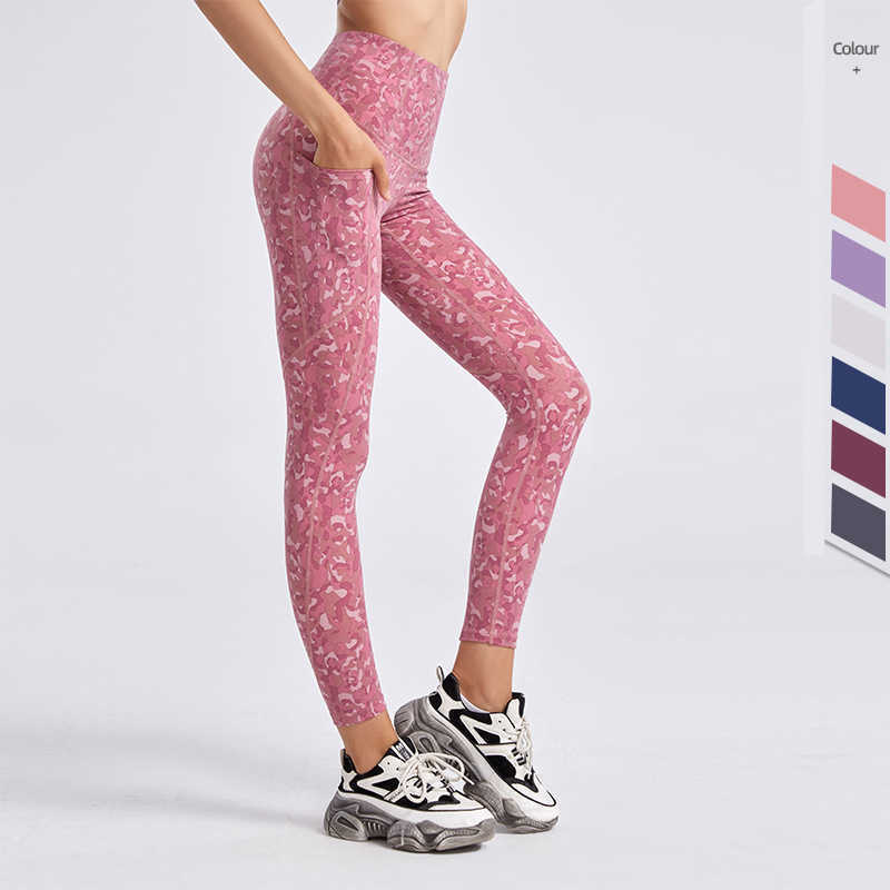 Camouflage Tie Dyed Yoga Outfits Leggings Women's High Waist Hip Lifting Gym Clothes Double Pocket Fitness Pants Wear Nine Point Tights