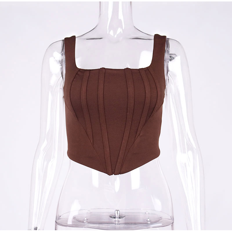 Asia Boning Corset Top Zipper 2Layer Elastic Solid Color Square Neck Slim Fit Bustier Women Summer Crop Tank Fashion Vest 220325