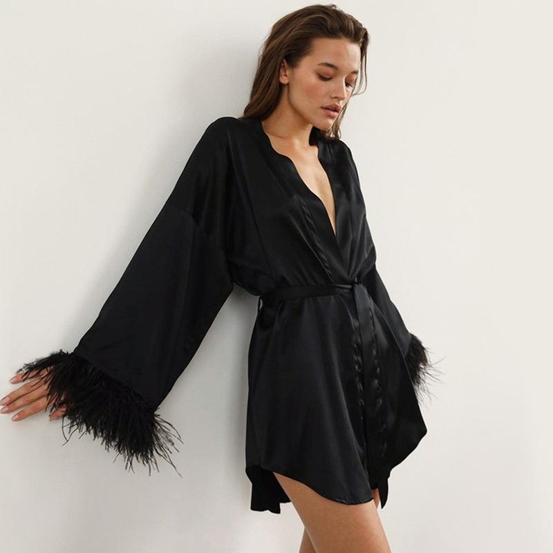 Women' Sleepwear Silk Women' Nightwear Feather Detail Robe Sexy Kimono Party Night Dress Long Sleeve Casual Dressing Gown FemaleWomen, White
Women' Sleepwear Silk Women' Nightwear Feather Detail Robe Sexy Kimono Party Night Dress Long Sleeve Casual Dressing Gown FemaleWomen, White