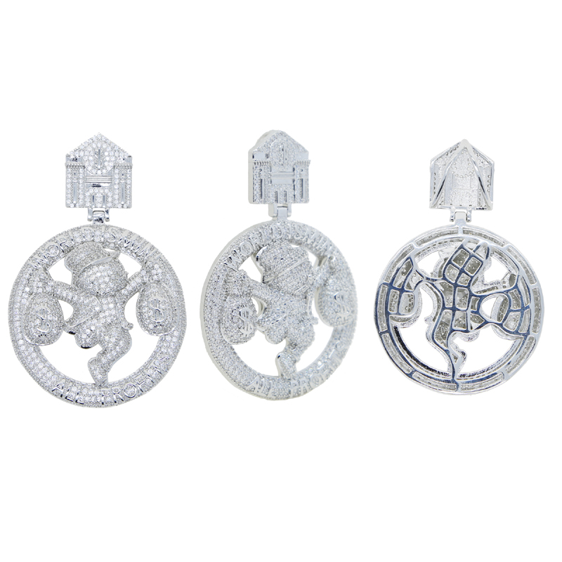 Iced out full cz stone paved pendant plated gold rose silver Circus money bag pendants fit cuban chain necklace for men women hip hop necklaces jewelr