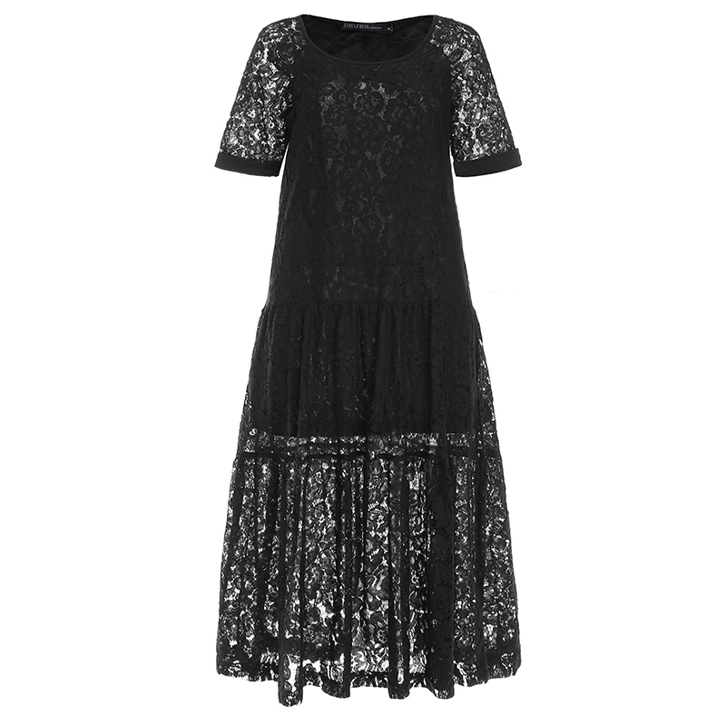 ZANZEA Women Lace Crochet Maxi Long Dress Summer O Neck 3 4 Sleeve Party Vestidos Robe Femme Bohemian Sundress Casual 220613