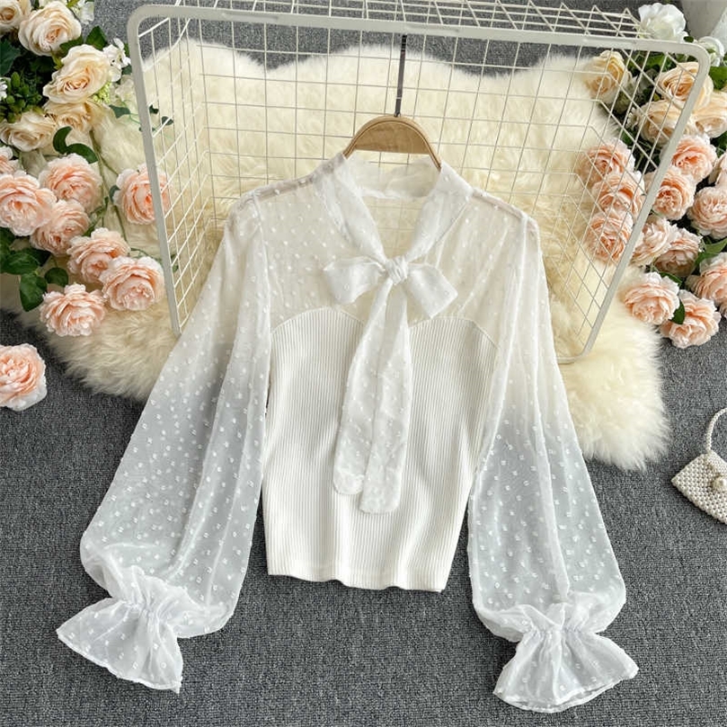 DEAT Women Bow Long Puff Sleeve Versatile Chiffon Shirt Solid Round Collar Wave Point Fashion Spring Summer 11B341 210709, White
DEAT Women Bow Long Puff Sleeve Versatile Chiffon Shirt Solid Round Collar Wave Point Fashion Spring Summer 11B341 210709, White