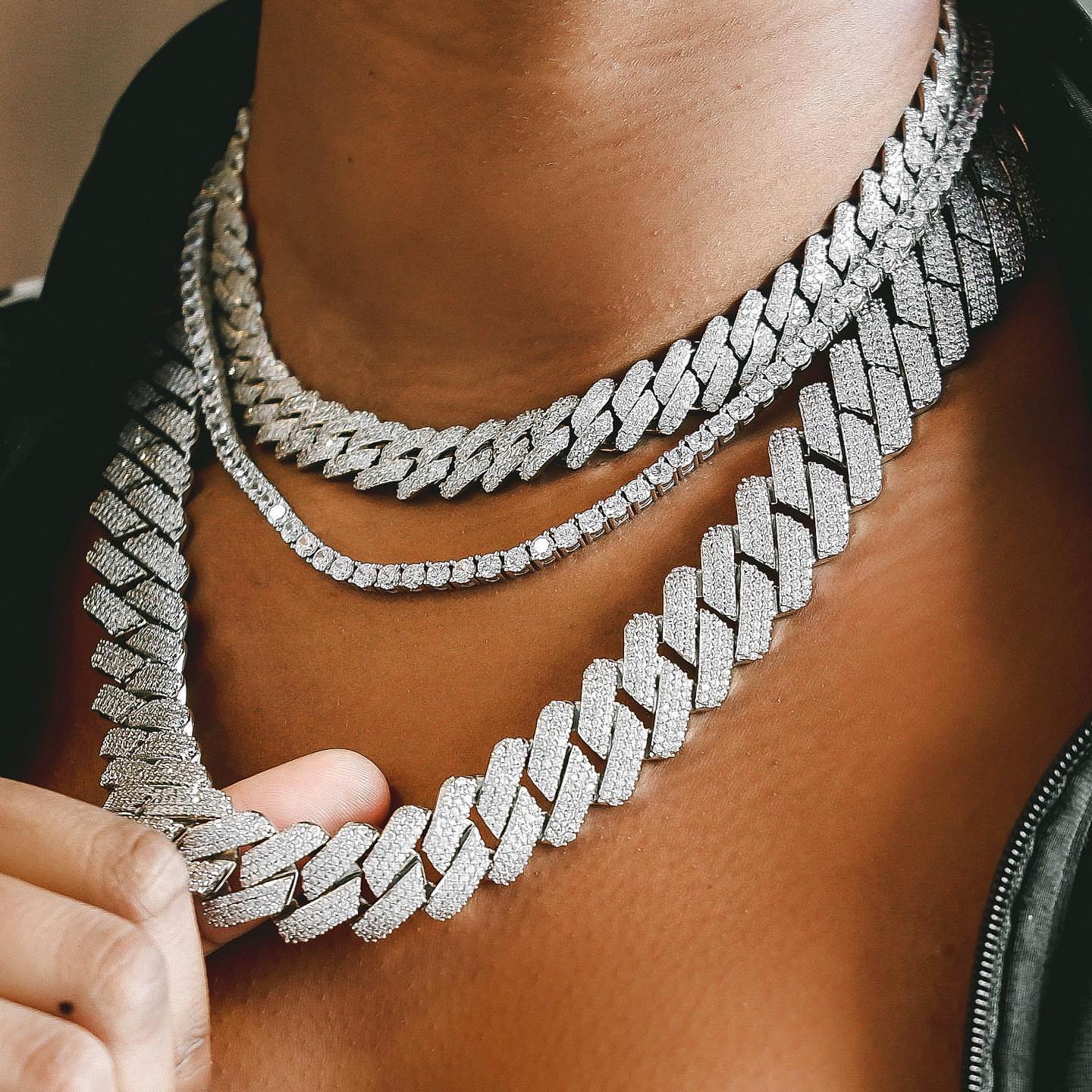 geometric 12mm crystal cuban chain choker necklace for women hip hop iced out bling cuban necklaces 15" 16"
