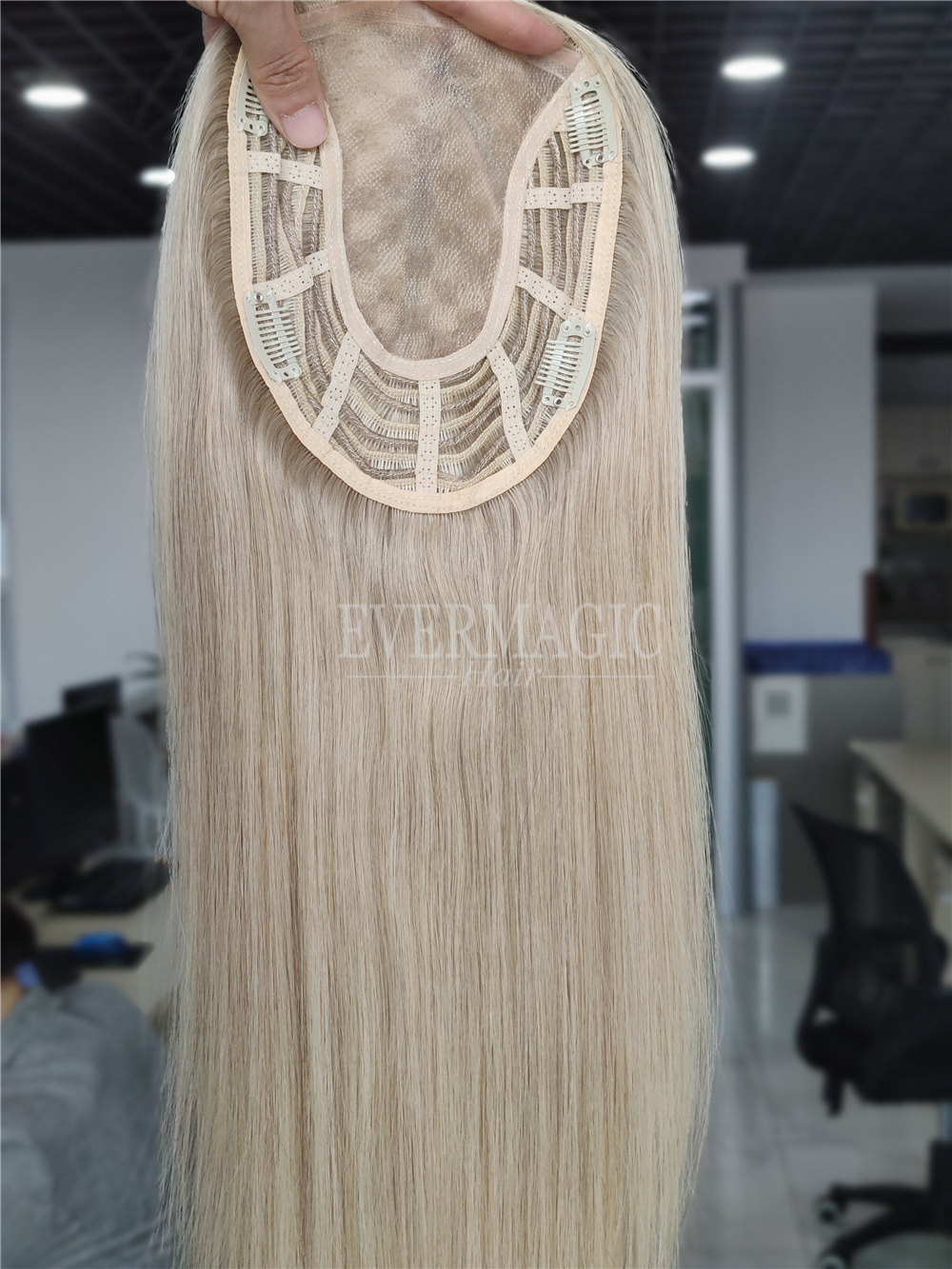 New Coming Stock Highlight Ash Blonde Virgin Human Hair Toppers Mono With Open Weft Base for Thinning Women