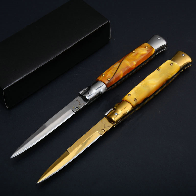 9 Inch Acrylic Italian Godfather Mafia Stiletto Tactical Folding Knife 440C Automatic Camping Hunting Survival EDC Tools 2 Models for Man
