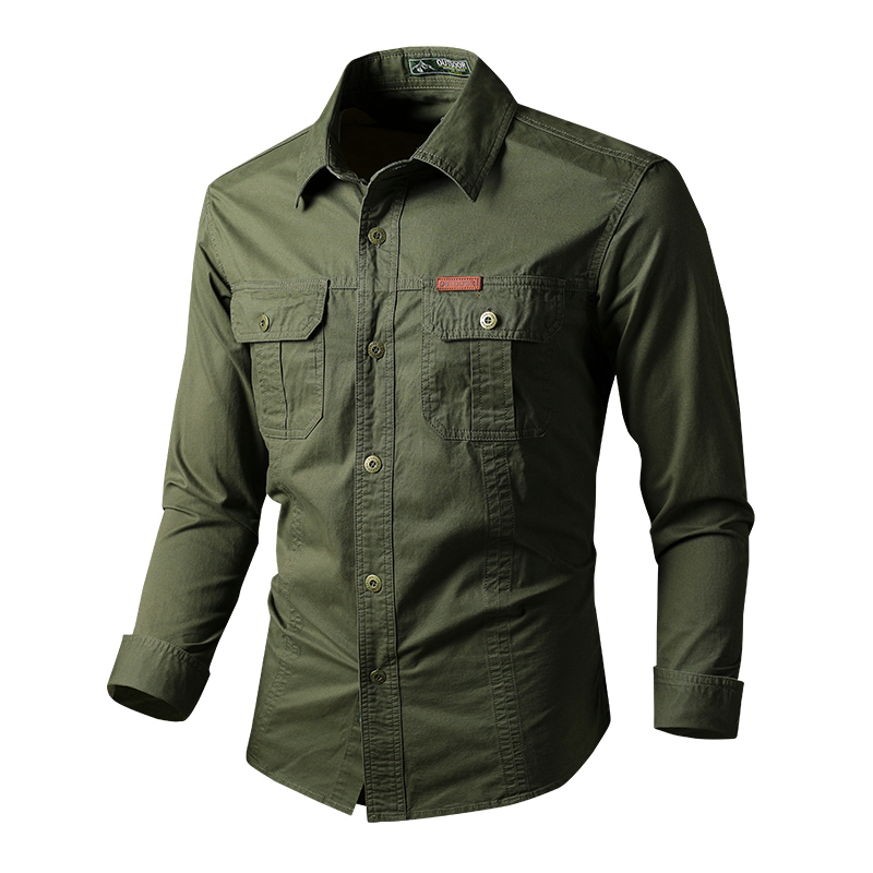 Mens Cotton Military Shirts Men Long Sleeve Casual Dress Male Cargo Work Working Solid Color 220330