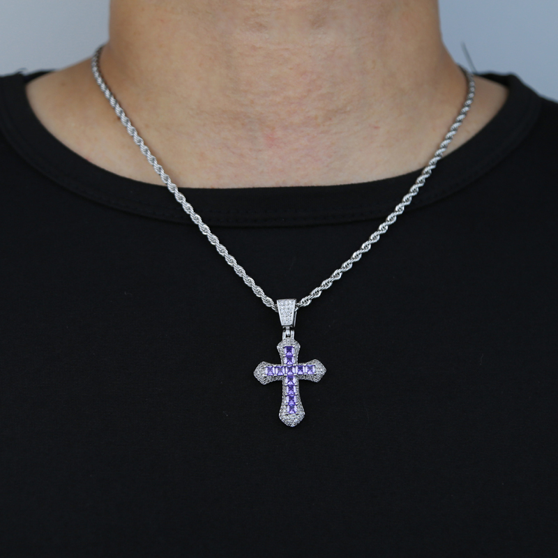 Wholesale Classic Colorful 5A CZ Cross Pendant Necklace For Men Women Hop Cubic Zirconia Jewelry 861b