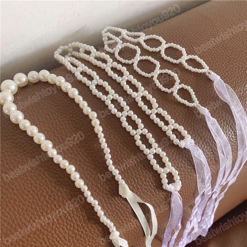 Multifunctional Pearl Ribbon Choker Necklace For Women Butterfly Hair Band Elegant Ladies Necklace Party Jewelry Accessories