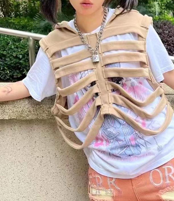 Men's Women Jacket Top Original Design Street Distressed Printed Skeleton Hooded Vest Outwear, Khaki
Men's Women Jacket Top Original Design Street Distressed Printed Skeleton Hooded Vest Outwear, Khaki
