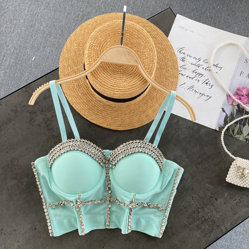 Women Fashion Wear Clothes Sexy Sleeveless Pearls BustierPush Up Night Club Bralette Bra Cropped Top Vest Corset 220316