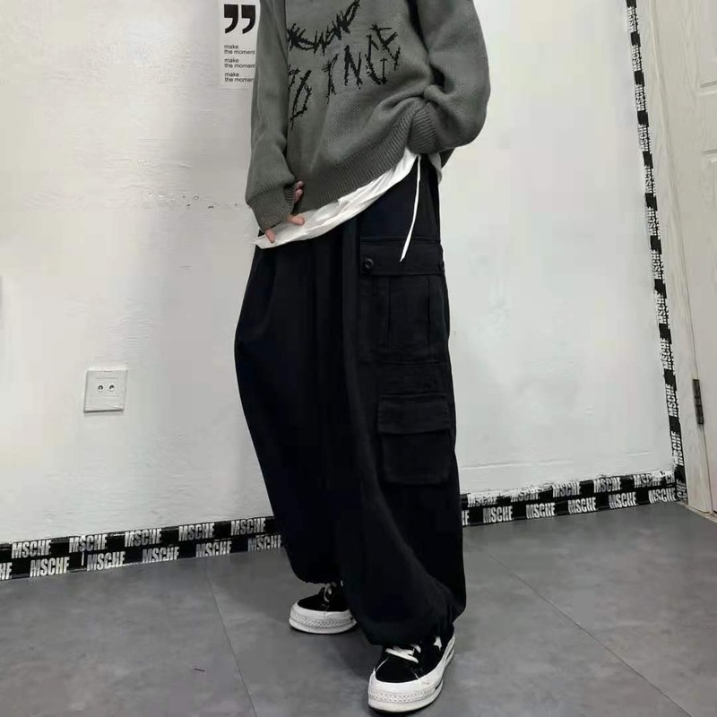 QWEEK Punk Baggy Black Cargo Pant Korean Streetwear Autumn Vintage Oversized Green Joggers Wide Leg Trousers For Female 220325