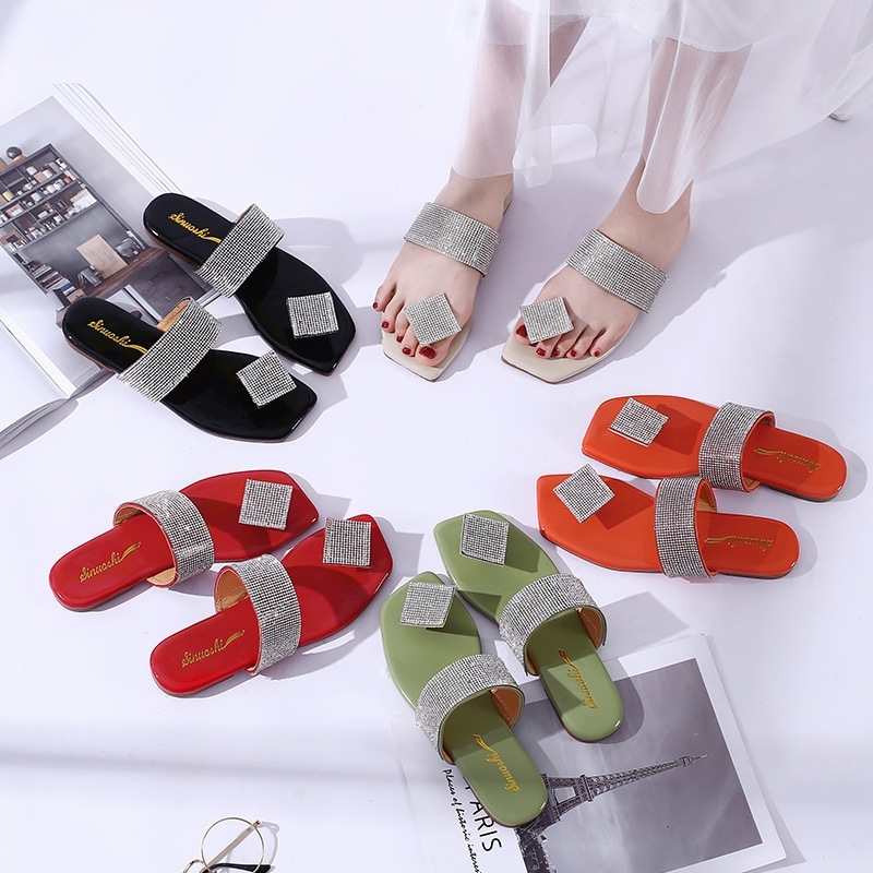 Summer Women Flat Slippers Bling Slides Outside Holidays Sandal Flip Flop Sandals 210226