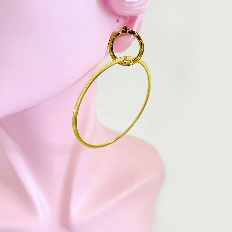 Hoop & Huggie Stainless Steel Jewelry Fashion 18K Gold Double Circles 5cm Big Dangle Earrings For WomenHoop