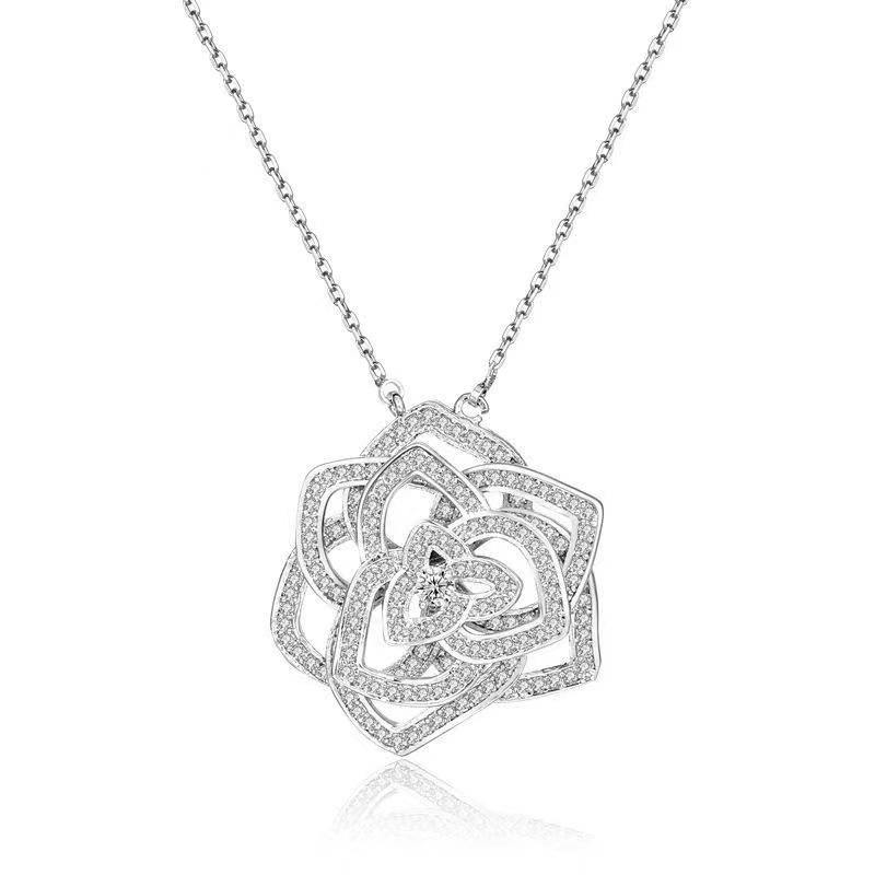Chouchong Brand Wedding Jewelry Set Luxury 925 Sterling Silver Rose Flower Pendant Pave White Sapphire CZ Diamond Gemstones Party Women Stud Earring N