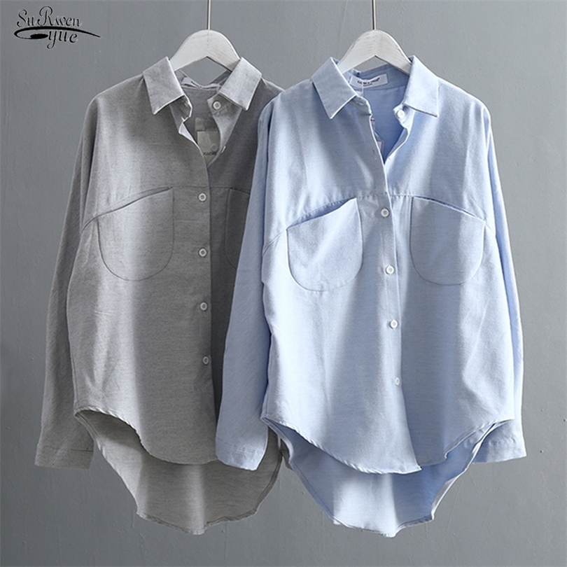 New Long Sleeve Plus Size Solid Blouse Women Shirt Casual Loose Vintage Cardigan Women Blouse Tops Chemisier Femme 6658 50 T200322