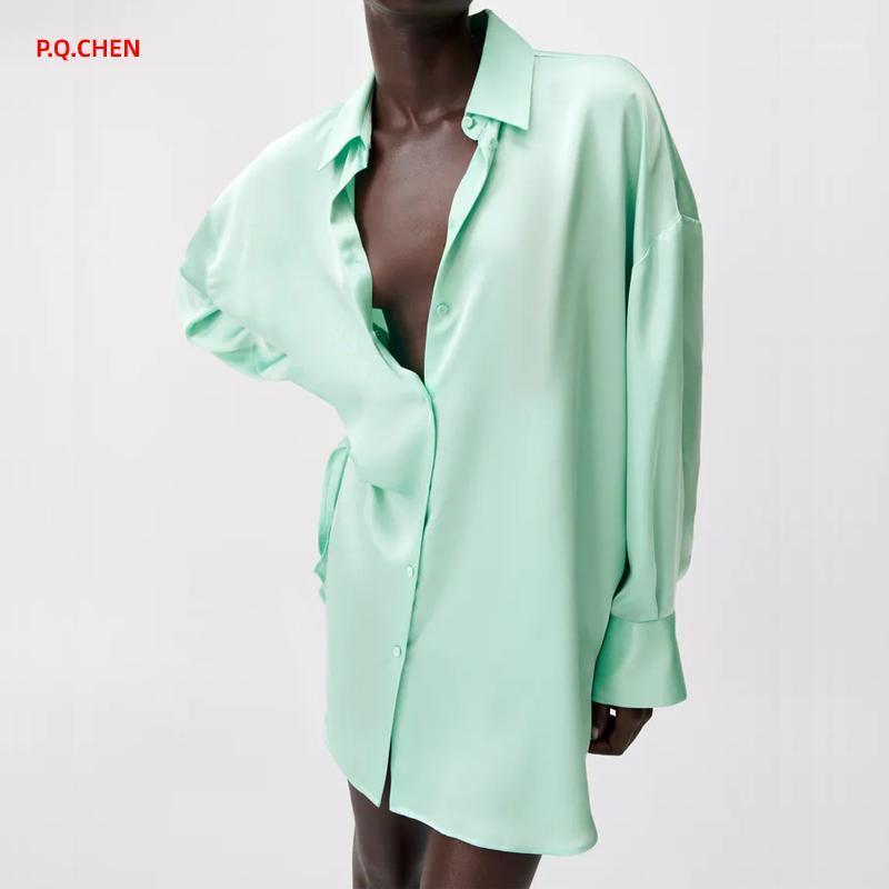 Women's Blouses & Shirts P.Q.CHEN Green Oversized Shirt Women Long Sleeve Satin Top Woman Summer 2022 Loose Casual Collared Button Up, Light green
Women's Blouses & Shirts P.Q.CHEN Green Oversized Shirt Women Long Sleeve Satin Top Woman Summer 2022 Loose Casual Collared Button Up, Light green