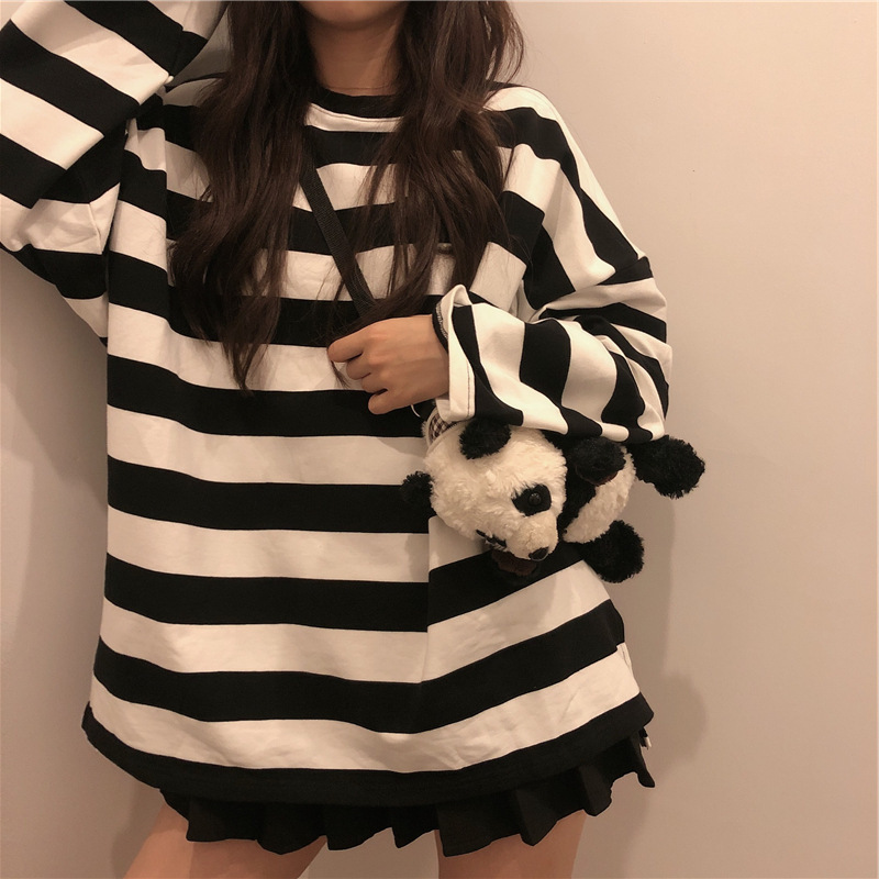 Striped T Shirt Women Casual Loose Long Sleeve Tops Female Streetwear Gothic Dark Shirts Spring shirt Vintage Blouse 220714