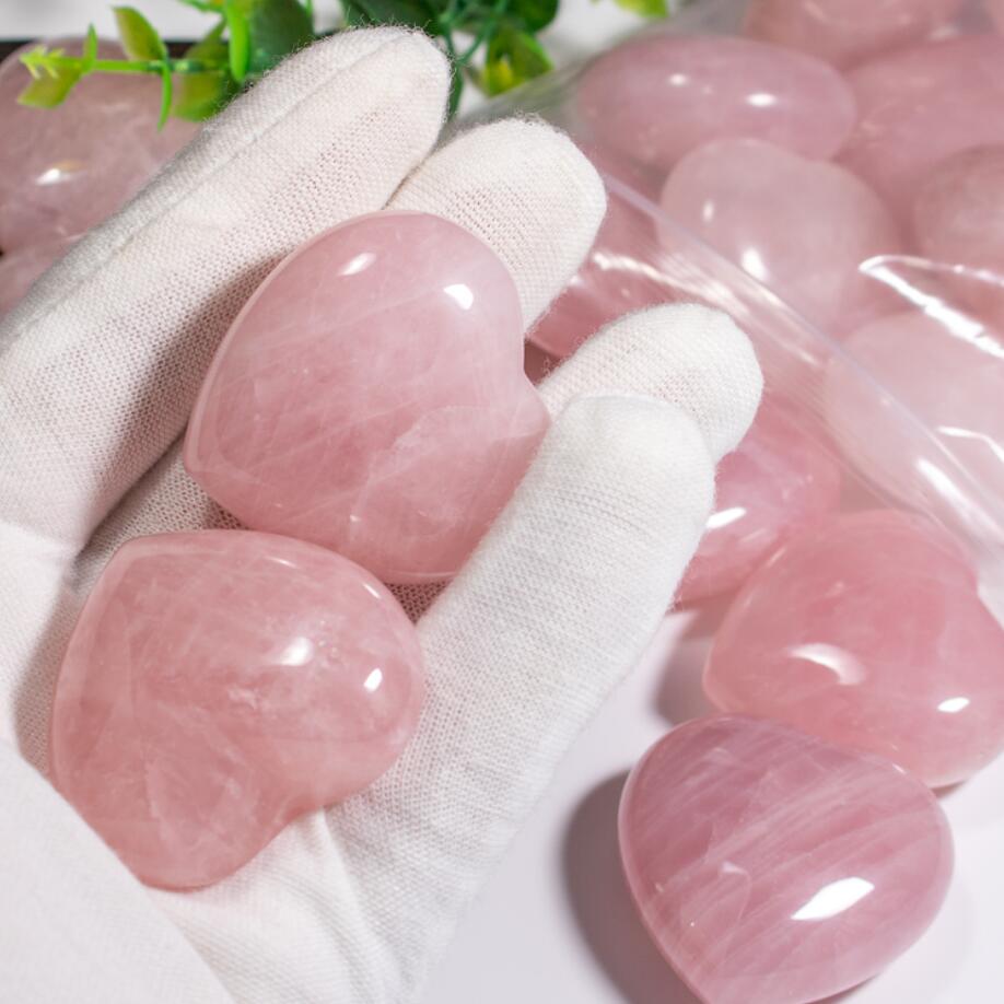 Natural pink Crystal Stone Ornaments Carved 40*20MM Heart Chakra Reiki Healing Quartz Jewelry Making Home Decor