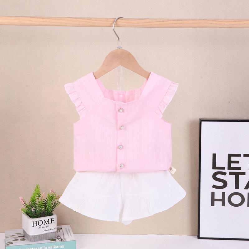 Clothing Sets Summer Fashion Sweet Children's Sleeveless Pearl Buckle T-shirt Shorts 2pcs/Sets Kids Suit Baby Girl 0-5YearsClothing, Pink
Clothing Sets Summer Fashion Sweet Children's Sleeveless Pearl Buckle T-shirt Shorts 2pcs/Sets Kids Suit Baby Girl 0-5YearsClothing, Pink