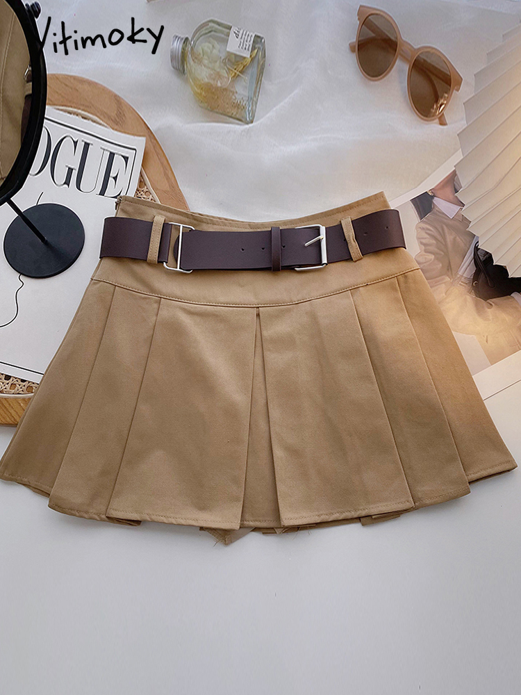 Yitimoky Pleated Skirts for Women Mini Y2k Summer Sashes Korean Fashion Clothing Harajuku Black High Waist Casual Elegant 220701