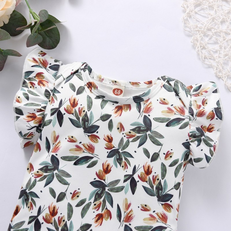 hibobi Baby Girls Bodysuit Infant Girls Clothes Set 3Pcs Floral Print Romper & Bowknot Decor Skirt & Headband 220425