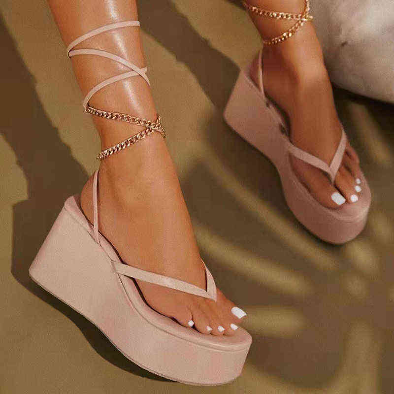 Chunky Platform Sandals Women 2022 Summer Clip Toe Ankle Strap Wedges Sandals Woman Fashion Thick Bottom Rome Sandalias Mujer Y220421