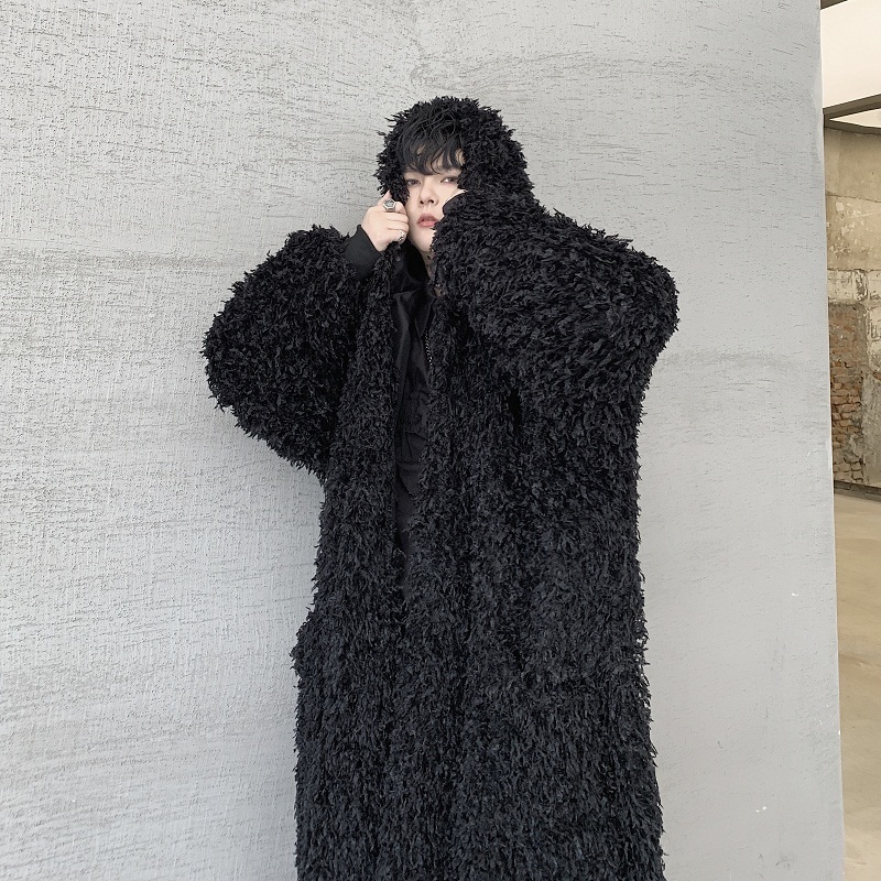 Men's Trench Coats Men Feather Tassel Loose Casual Long Hooded Trench Jacket Halloween Male Streetwear Gothic Cloak Belt Cardigan Coat Outerwear 