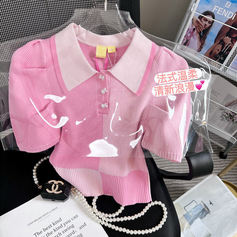 2022 New women' turn down collar knitted short puff sleeve pink color sweater top tees plus size SMLXLXXL
2022 New women' turn down collar knitted short puff sleeve pink color sweater top tees plus size SMLXLXXL