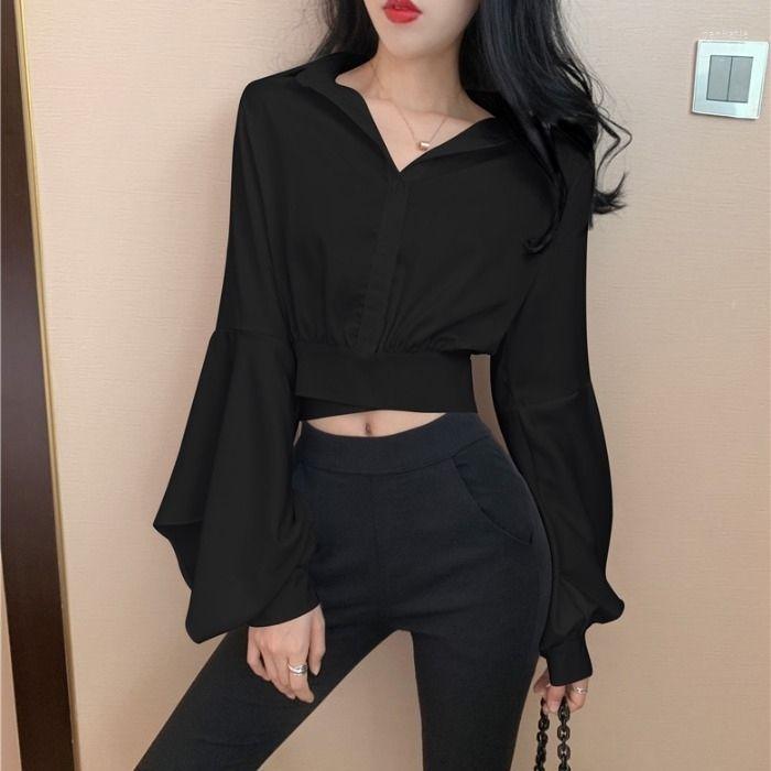Women' Blouses & Shirts AutumnSexy Blouse Women V Neck Button Long Sleeve Vintage Casual Crop Tops Female Outdoor Korean Fashion Chiffon Sh, Black
Women' Blouses & Shirts AutumnSexy Blouse Women V Neck Button Long Sleeve Vintage Casual Crop Tops Female Outdoor Korean Fashion Chiffon Sh, Black