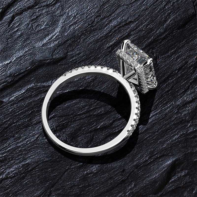 Real 925 Sterling Silver Emerald Cut Created Moissanite Diamond Wedding Rings for Women Luxury Proposal Engagement Ring 201116