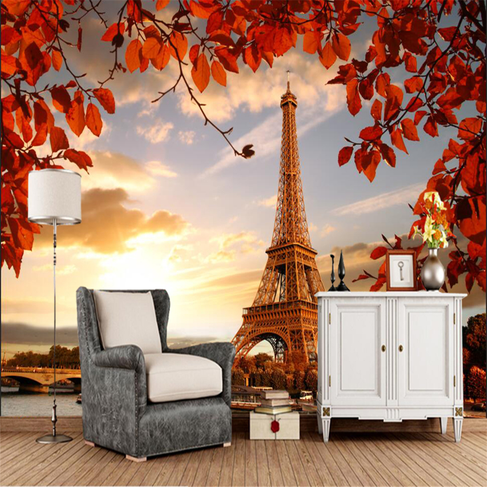 Papel de parede Autumn Eiffel Tower Paris photo Leaf 3d wallpaper sofa wall bedroom wall papers home decor mural